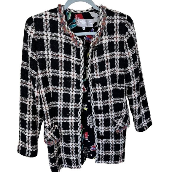 Vtg Womes Jacket Blazer Art to Wear Plaid Medium Platinum Petites Dorothy Schoel - Picture 1 of 13